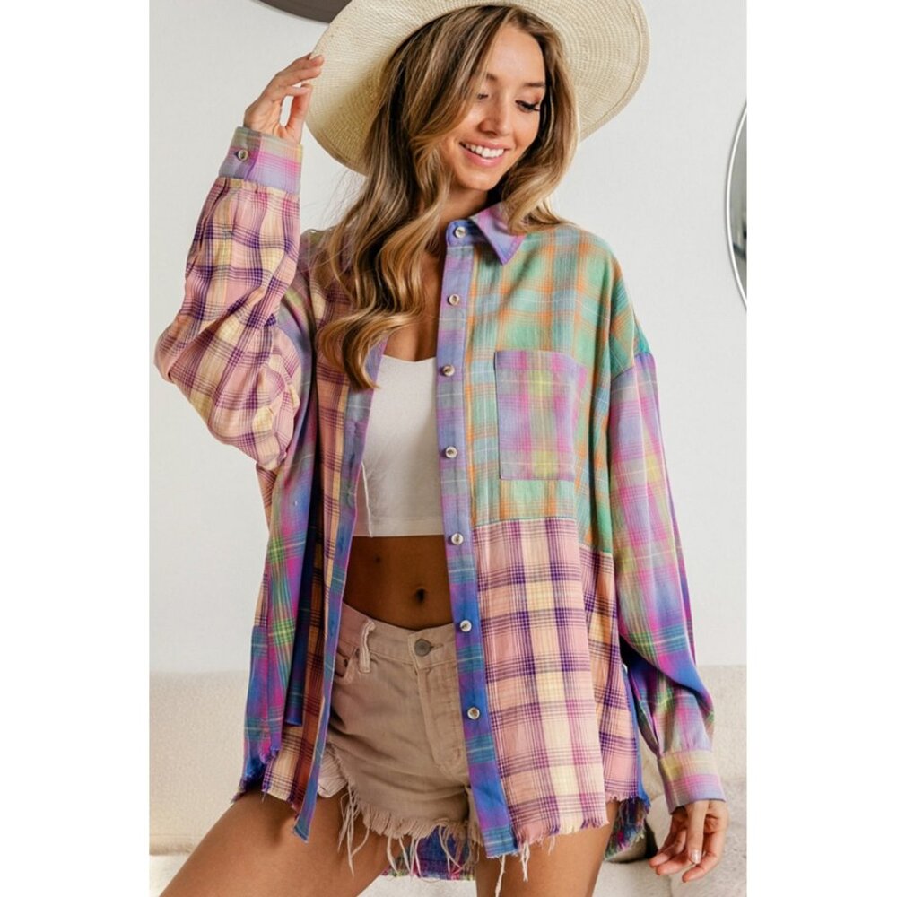 BiBi Sz. S NWT Plaid Color Block Button Up Shirt